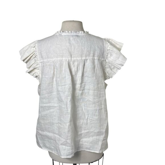 Marc New York XL Ivory white blouse w/flutter cap sleeves linen machine wash - Picture 3 of 6
